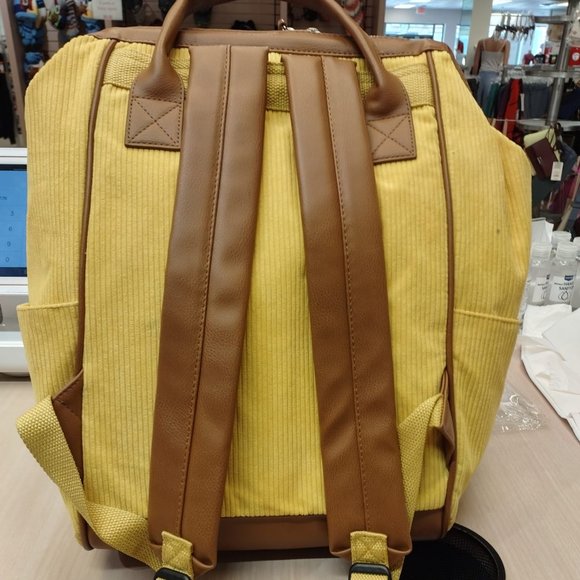Corduroy Backpack Zip Closure Yellow - Picture 3 of 8